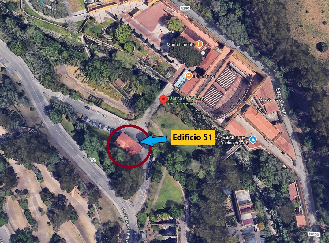 Localização da sala da formação "Treino de Força no Jovem Atleta", que irá decorrer no dia 18 de abril de 2026, na Fábrica da Pólvora, em Barcarena.